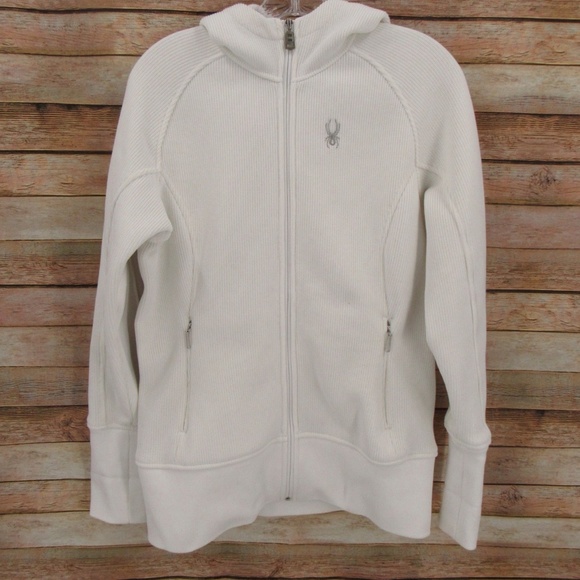 SPYDER White Zipper Front Sweater Hoodie Jacket L - Picture 7 of 16